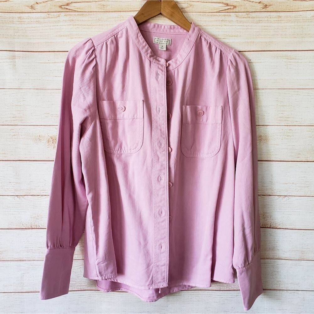 Point Sur/J. Crew Cotton Blend Twill Button Front Long Sleeve Shacket Pink